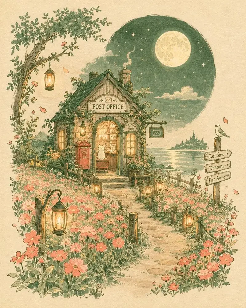 月光邮局 短剧封面插画，奇幻物语 题材，共 25 集